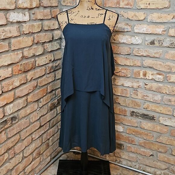 Theory Dark Teal Silk Midi dress size Small - Picture 1 of 13